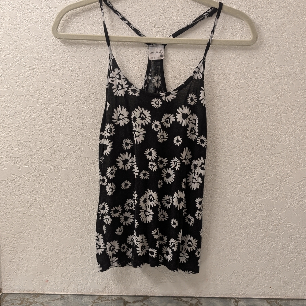 Essentials By Full Tilt Floral Black and White Women's Tank Top